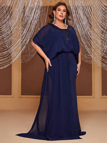 Giffniseti Plus Contrast Sequin Party Dress