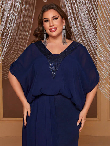 Giffniseti Plus Contrast Sequin Party Dress