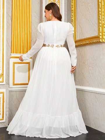 Giffniseti Plus Contrast Sequin Ruffle Hem Chiffon Formal Dress