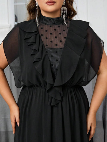 Giffniseti Plus Size Women'S Ruffle Hem & Cape Decoration Evening Gown Dress