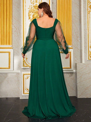 Giffniseti Plus Sweetheart Neck Mesh Panel Ruched Formal Dress