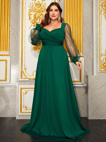 Giffniseti Plus Sweetheart Neck Mesh Panel Ruched Formal Dress