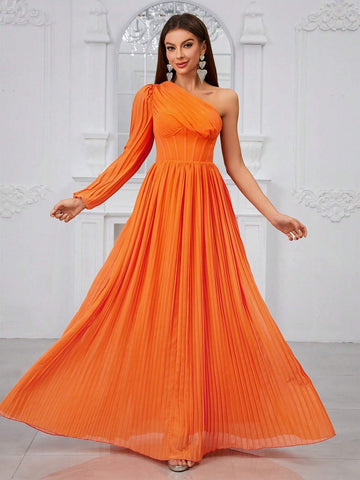 Giffniseti Women'S Cold Shoulder Long Sleeve Pleated Dress, Sexy Elegant Party Dress For Evening, Prom