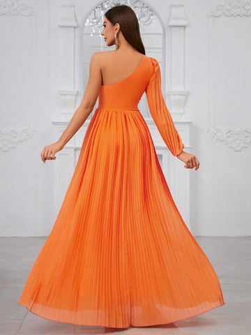 Giffniseti Women'S Cold Shoulder Long Sleeve Pleated Dress, Sexy Elegant Party Dress For Evening, Prom