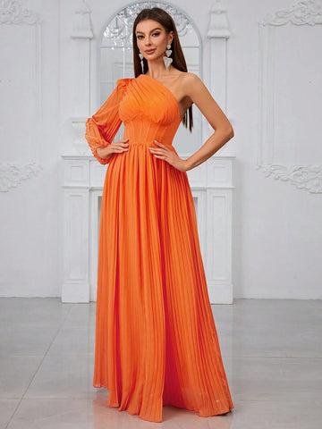 Giffniseti Women'S Cold Shoulder Long Sleeve Pleated Dress, Sexy Elegant Party Dress For Evening, Prom