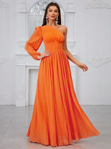 Giffniseti Women'S Cold Shoulder Long Sleeve Pleated Dress, Sexy Elegant Party Dress For Evening, Prom