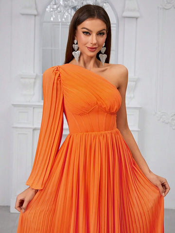 Giffniseti Women'S Cold Shoulder Long Sleeve Pleated Dress, Sexy Elegant Party Dress For Evening, Prom