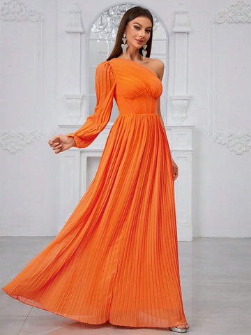 Giffniseti Women'S Cold Shoulder Long Sleeve Pleated Dress, Sexy Elegant Party Dress For Evening, Prom