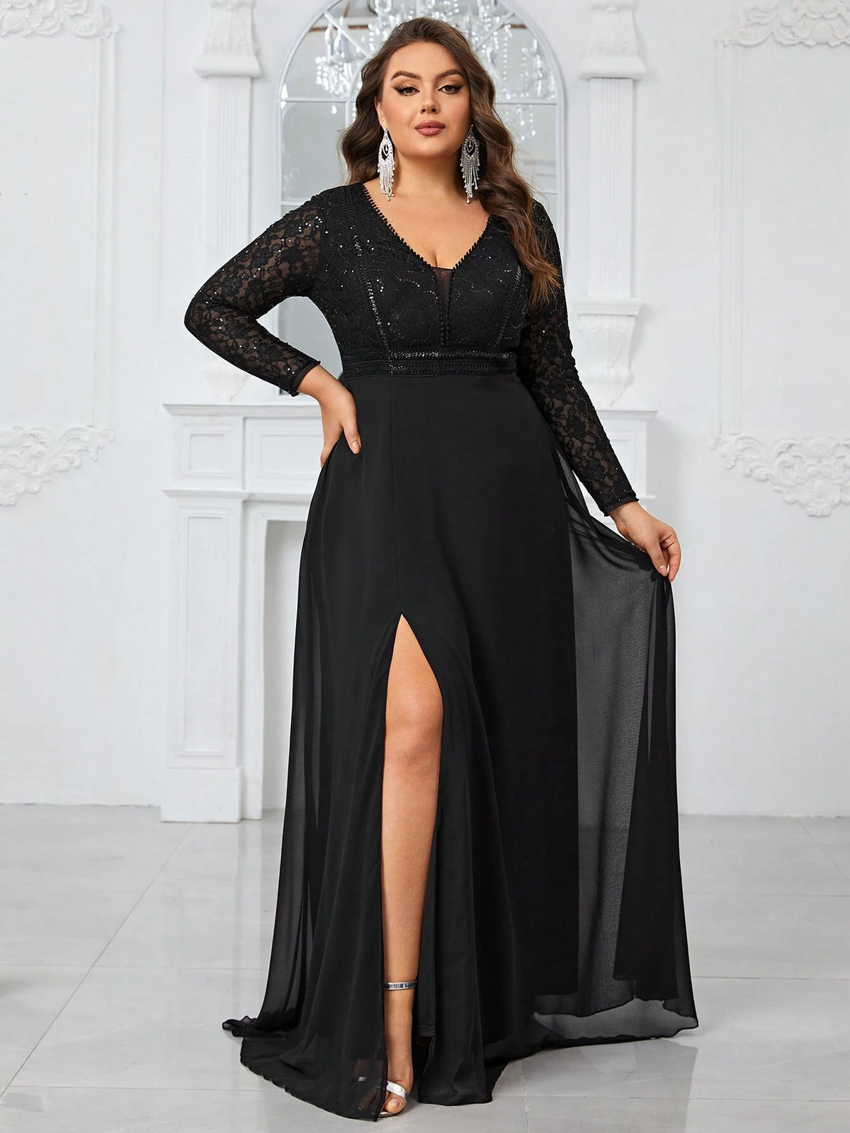 Giffniseti Women'S Plus Size Lace Patchwork Party Evening Dress