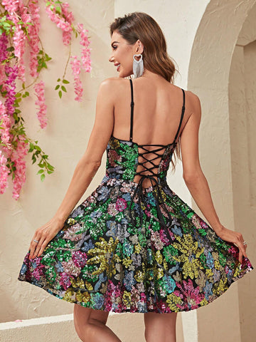 Giffniseti Women Evening Party Dress Heavy Embroidered Flower And Sequin Maxi Dress