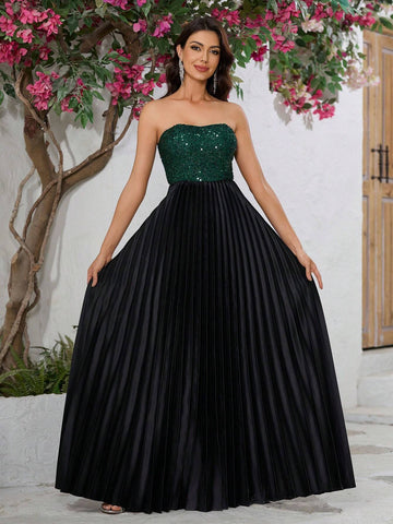 Giffniseti Women Sequined Strapless Party Dress With Elegant Elegant For Evening Banquet