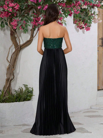 Giffniseti Women Sequined Strapless Party Dress With Elegant Elegant For Evening Banquet