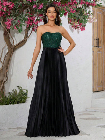 Giffniseti Women Sequined Strapless Party Dress With Elegant Elegant For Evening Banquet