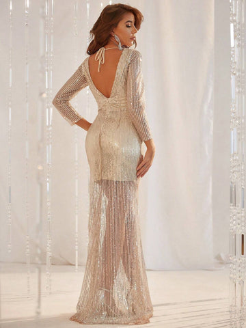 Giffniseti Women's Formal Party Dress With Beaded Embellishments