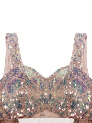 Giffniseti Women's Glitter Sweetheart Neckline Backless Dress With Large Bow, High-End Luxurious Sweet Fish-Tail Evening Dress