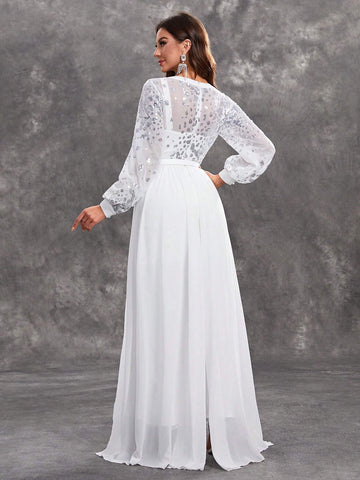 Giffniseti Women's Long Sleeve Sequined Jumpsuit With Belt For Party Or Evening Events