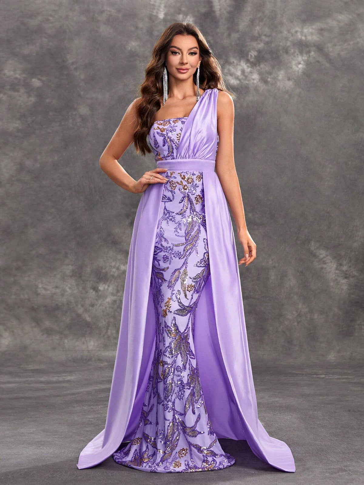 Giffniseti Women's Party Dress With Sequin Floral Print, Sleeveless, One Shoulder, Open Back, Perfect For Dance Party