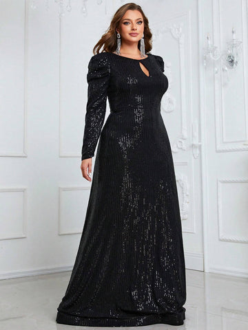 Giffniseti Women's Plus Size Sequined Long Sleeve Party Evening Dress