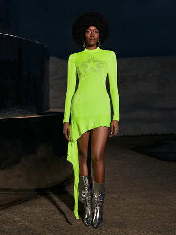 Gigol Rhinestone Velvet Dress In Green