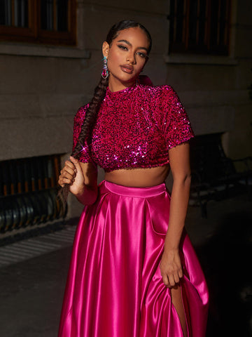 Ginebra Short Sleeve Split Skirt Set