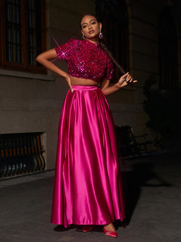 Ginebra Short Sleeve Split Skirt Set