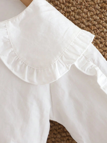 Girl 2024 Spring & Autumn Floral Embroidered Ruffled Collar Long Sleeve Casual Chic Blouse For Toddler