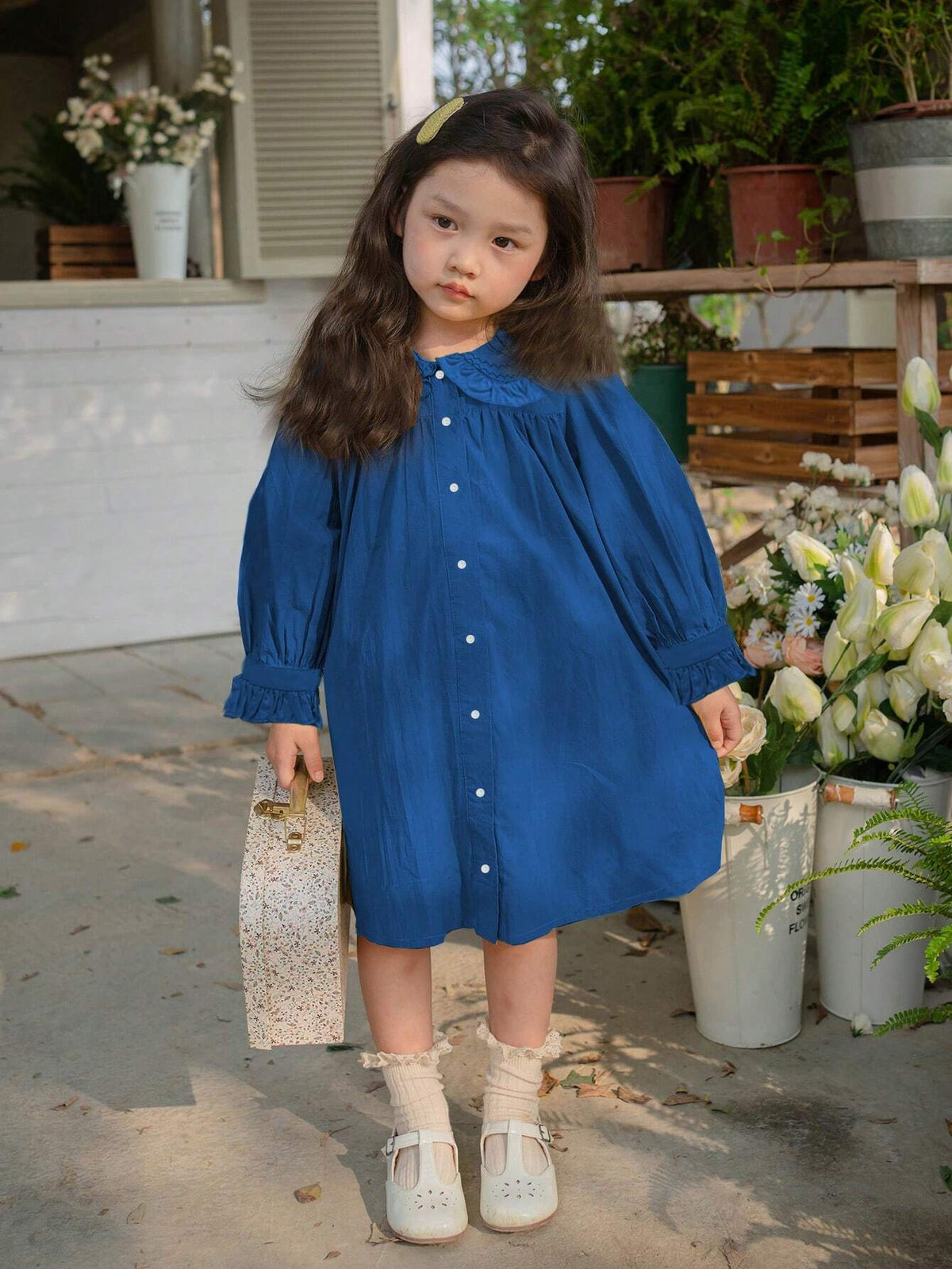 Girl Baby Young Girl Layered Ruffle Collar Embroidered Long Sleeve Dress, Cute Sweet, Suitable For Spring & Autumn