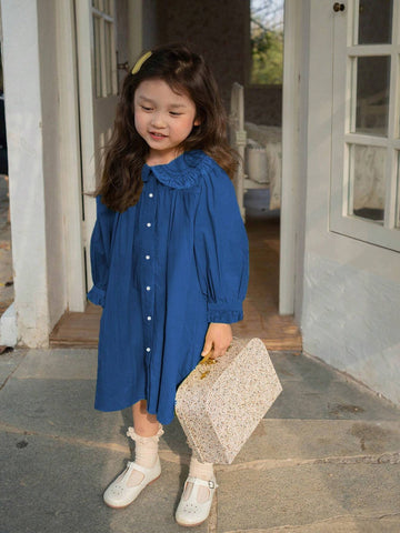 Girl Baby Young Girl Layered Ruffle Collar Embroidered Long Sleeve Dress, Cute Sweet, Suitable For Spring & Autumn
