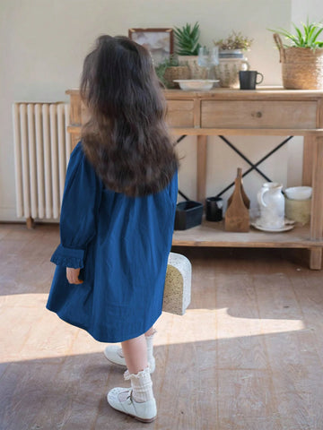 Girl Baby Young Girl Layered Ruffle Collar Embroidered Long Sleeve Dress, Cute Sweet, Suitable For Spring & Autumn