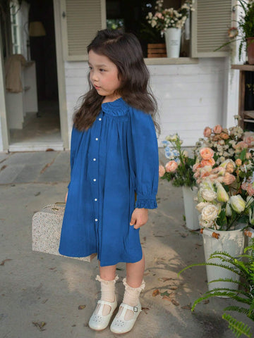 Girl Baby Young Girl Layered Ruffle Collar Embroidered Long Sleeve Dress, Cute Sweet, Suitable For Spring & Autumn