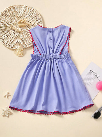 Girl Casual Cotton Sleeveless Dress, Cartoon Floral Embroidery Design, Breathable And Fashionable For Summer