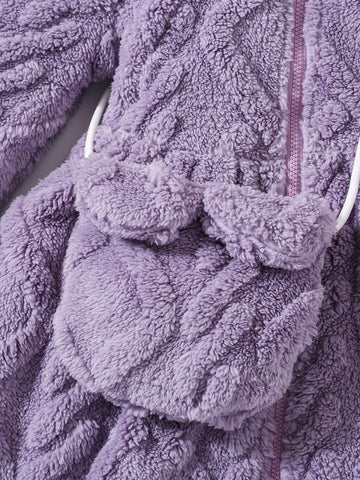 Girl Casual Fleece Reversible Hooded Dress With Crossbody Bag Set