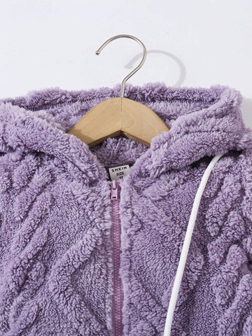 Girl Casual Fleece Reversible Hooded Dress With Crossbody Bag Set