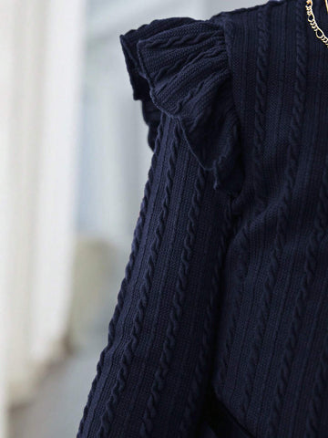 Girl Casual Knit Cap Sleeve Long Sleeve Dress, For Fall Winter Blue