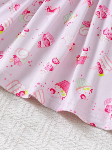Girl Colorful Cake Print Casual Strappy Dress For Summer