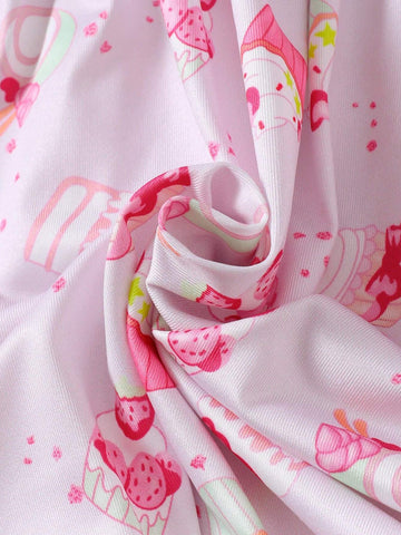 Girl Colorful Cake Print Casual Strappy Dress For Summer