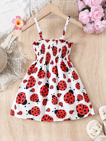 Girl Cute Ladybug Pattern Slip Dress Party Beach Vacation Sleeveless Dress For Summer