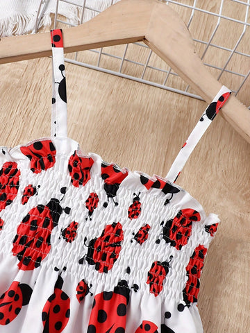 Girl Cute Ladybug Pattern Slip Dress Party Beach Vacation Sleeveless Dress For Summer