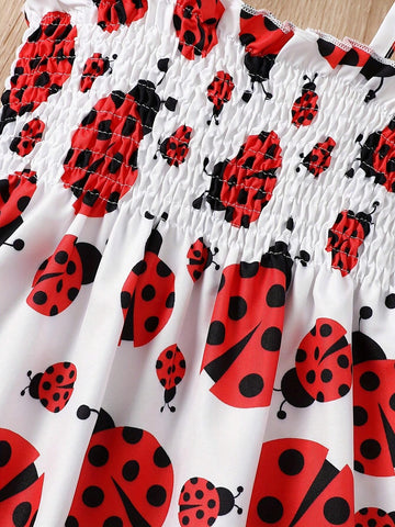Girl Cute Ladybug Pattern Slip Dress Party Beach Vacation Sleeveless Dress For Summer