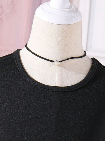 Girl Elegant Mesh Splice Short Sleeve Party Dress For Summer
