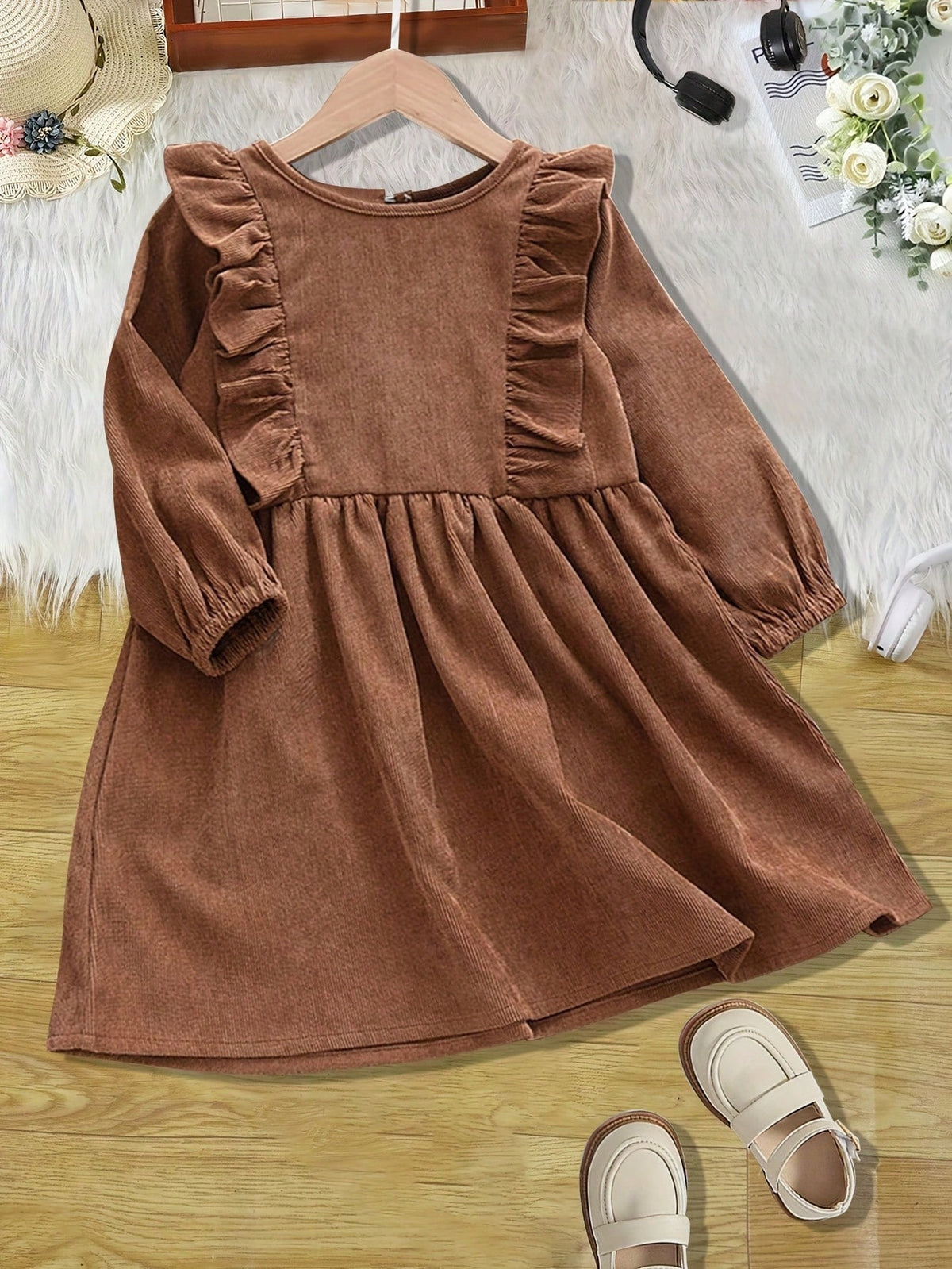Girl Kid's Cute Solid Color Long Sleeve Comfortable And Fashionable Long Sleeve Dress
