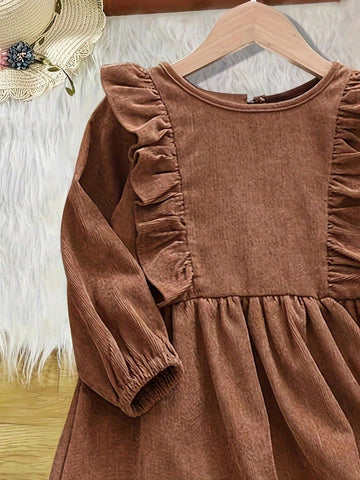 Girl Kid's Cute Solid Color Long Sleeve Comfortable And Fashionable Long Sleeve Dress