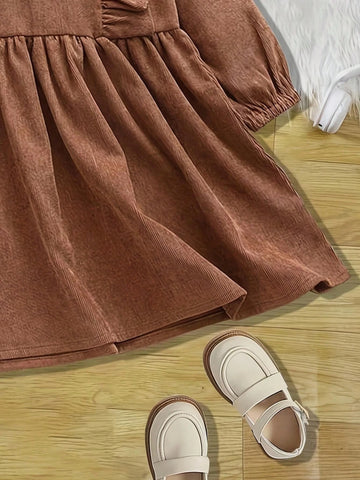 Girl Kid's Cute Solid Color Long Sleeve Comfortable And Fashionable Long Sleeve Dress