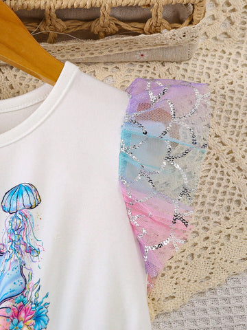 Girl Mermaid Style Mesh Dress, Cute & Elegant Design, Suitable For Girls Party Wear In Summer