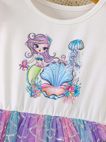 Girl Mermaid Style Mesh Dress, Cute & Elegant Design, Suitable For Girls Party Wear In Summer