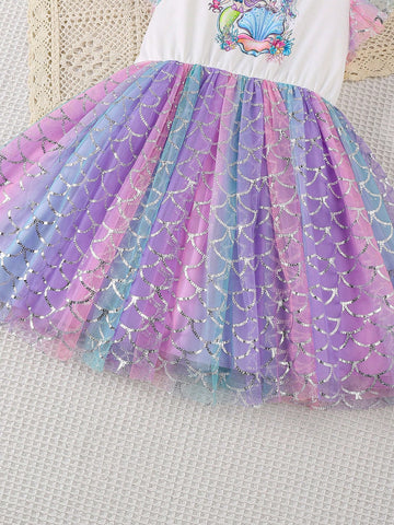 Girl Mermaid Style Mesh Dress, Cute & Elegant Design, Suitable For Girls Party Wear In Summer