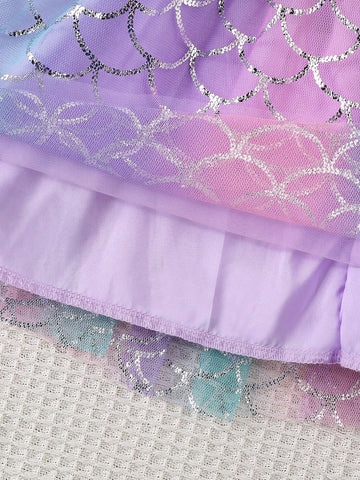 Girl Mermaid Style Mesh Dress, Cute & Elegant Design, Suitable For Girls Party Wear In Summer