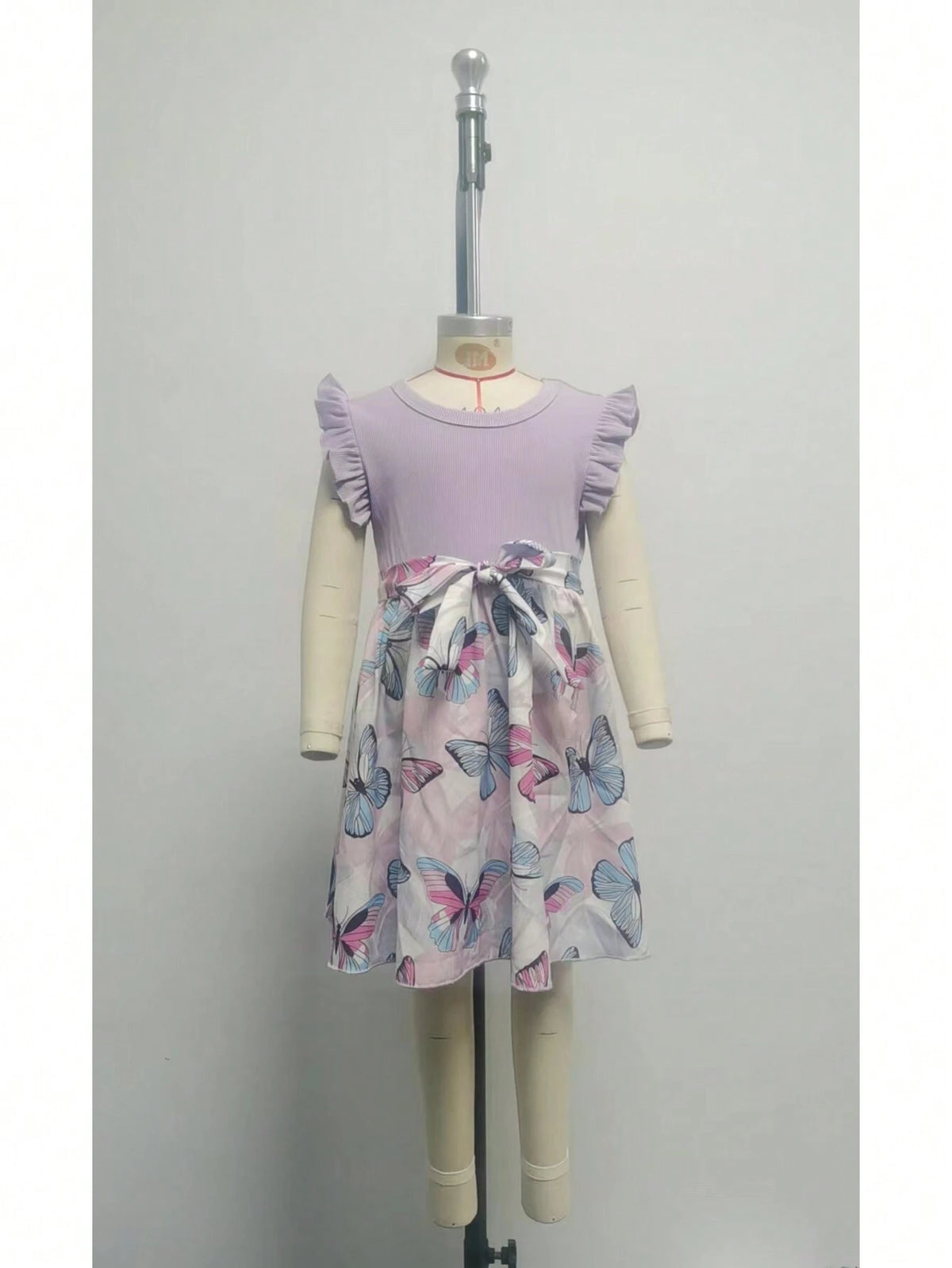 Girl Patchwork Colorful Bow Detail Printed Ribbon Waist Casual Dress For Summer
