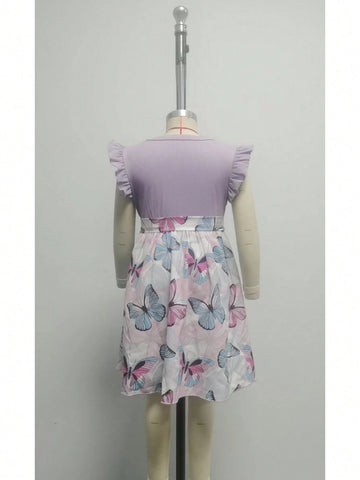 Girl Patchwork Colorful Bow Detail Printed Ribbon Waist Casual Dress For Summer