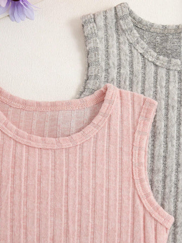 Girl Plain Stripe Minimalist Vest Dress 3pcs/Set